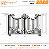 Puerta de Seguridad de Hierro Forjado Galvanizado en Caliente con Adornos Decorativos, Recubrimiento en Polvo Antioxidante, Sistema Deslizante/Automático, Ecológica, Doble