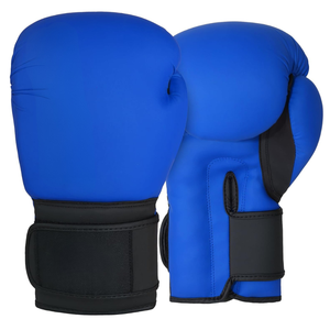 Blue PU Boxing Gloves with Red Accents <b>Velcro</b> Closure Breathable Training Gear for Adults Unisex - Product Image 4
