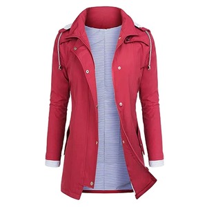 Chaqueta Impermeable con Capucha para Mujer, Roja, Azul Marino, Amarilla, Verde, Negra, Capucha Desmontable, Gabardina Larga, Cortavientos, Impermeable - Product Image 4