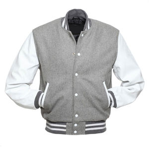 Customized Chenille Embroidery New Varsity Letterman Baseball <b>Jacket</b> Custom Wool and <b>Leather</b> Grey Baseball Varsity <b>Jackets</b> - Product Image 3