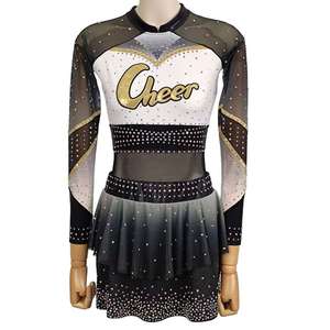 WARPRO INDUSTRY <b>Cheerleading</b> Uniform Set Long Sleeve Skirt Rhinestone Print Glitter Logo Front Adult Polyester/Cotton - Product Image 1