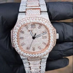 Reloj Deportivo Personalizado de 39 mm, Estilo Audemars, Oro Blanco, Bisel con Diamantes VVS, Esfera Árabe con Moissanita, Reserva de Energía Automática 3120 - Product Image 1