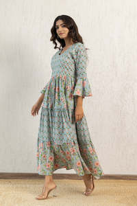 Robe maxi en coton imprimé vert pour femmes - Product Image 2