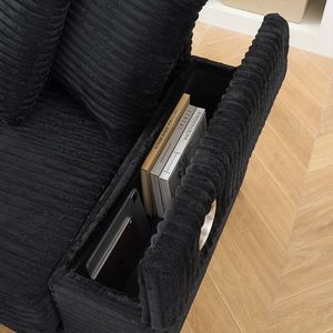 Divano Reclinabile in Velluto a Coste Nero da 283 cm con Portabicchieri, Bracciolo Sinistro/Destro Convertibile per Soggiorno, Funzione Contenitore Inclusa - Product Image 2