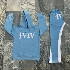 Conjuntos de chándal holgados de poliéster/algodón personalizados, estilo vintage desgastado, con pantalones acampanados y sudadera con capucha, de invierno, color liso, con cordón ajustable - Product Image 2