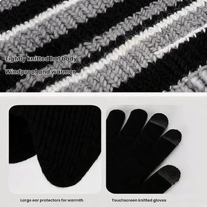 Striped Knit <b>Beanie</b> Hat <b>with</b> <b>Pom</b> <b>Pom</b> Earflap Scarf Gloves 3 Piece Winter Set for Men Women - Product Image 5