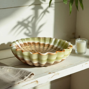 Cuenco Redondo Acanalado de Mármol Ónix Verde Oscuro, Resistente al Fuego, Moderno, para Cocina, Comedor, Sala de Estar, Revestimiento de Paredes - Product Image 1