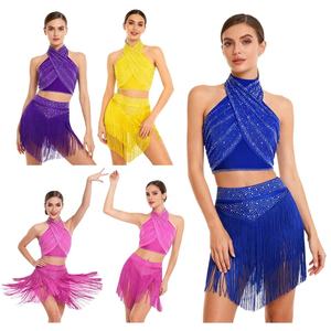 Conjunto de Danza Chacha Salsa para Mujer: Top Corto y Falda-Pantalón para Baile Latino y Danza del Vientre, Trajes de Diseñador, Ropa de Danza al por Mayor - Product Image 1