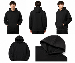 เสื้อฮู้ดดี้สีดำฟอกทรงโอเวอร์ไซส์สำหรับผู้ชาย สไตล์ลำลอง สตรีทแวร์ ผ้าฟลีซ 100% ผ้าฝ้าย พิมพ์ลายตัวอักษร สำหรับฤดูหนาว สามารถสั่งพิมพ์ลายได้ตามต้องการ - Product Image 4