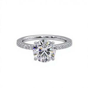 แหวนแต่งงานเพชรเม็ดเดี่ยว 2 กะรัต ผลิตในห้องปฏิบัติการ ดีไซน์แบบซีเคร็ต ฮาโล พร้อมรายละเอียดมงกุฎซ่อน ประดับเพชรแบบพาเว่ที่ให้ความรู้สึกเหมือนเพชรแท้ - Product Image 2