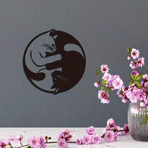 CIFbuy Decorazione Murale in Alluminio con Silhouette di Gatto Yin Yang, Motivo Verticale Inciso, Regalo Zen per le Feste - Product Image 3