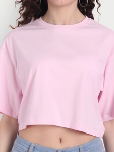 Top corto personalizado a la moda, de manga corta, liso, para fitness, ropa de gimnasio, top corto holgado de gran tamaño para mujer - Product Image 6