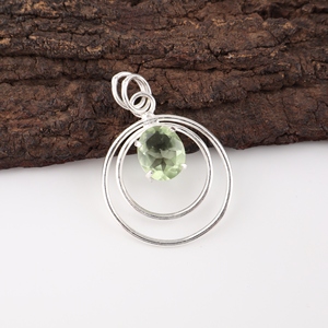 Pendentif en argent sterling 925 avec améthyste verte naturelle, forme ovale, serti de griffes, plaqué argent, pour femme - Product Image 1