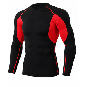 Black Red Contrast Compression Long Sleeve <b>Top</b> and Full Length Pants Set Crew Neck High Waist Seamless <b>Sweat</b> Wicking Yoga Wear - Product Image 5