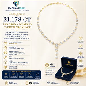 Glamorous 21.178 Carat <b>Emerald</b> Cut Lab Diamond Y-Drop Necklace in 14K Yellow Gold | Multi Shape Fine Jewelry Collection - Product Image 1