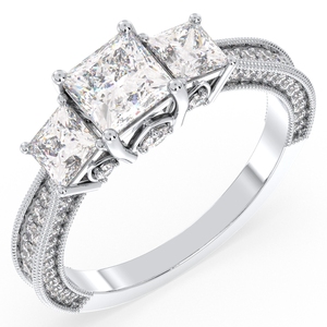 Bague de fiançailles REYES élégante à trois pierres en moissanite taille princesse, en argent sterling 925 pavé, cadeau d'anniversaire, bijoux fins - Product Image 2