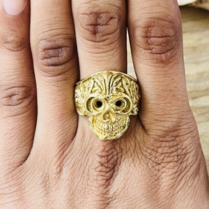 Nouvelle Arrivée Bague Tête de Mort Gothique en Laiton pour Hommes, Plaqué Or 18 carats, Filigrane, Squelette, Punk, Motard, Bijoux Tête de Mort, Vente en Gros/OEM/ODM - Product Image 3