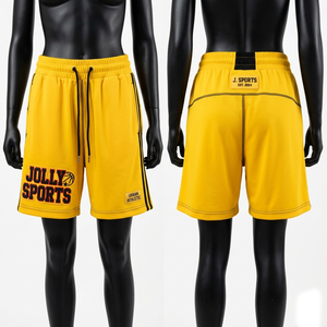 Shorts de baloncesto para mujer, 160 GSM, malla de poliéster transpirable, verde y dorado, panel en contraste, logotipo bordado personalizado, shorts para mujer - Product Image 3