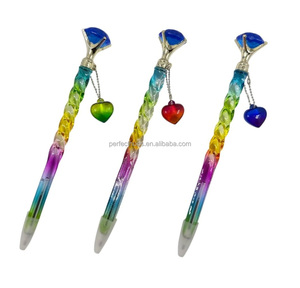 Rainbow <b>Colored</b> Plastic Ballpoint <b>Pen</b> with Blue Diamond Top and Penguin Charm 0.5mm Novelty Promotional Writing Tool Black Ink - Product Image 2