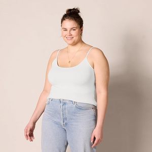Camiseta sin mangas de color liso para mujer, minimalista, sin tirantes, transpirable, ecológica, de longitud regular, de spandex/algodón, frontal blanca - Product Image 6