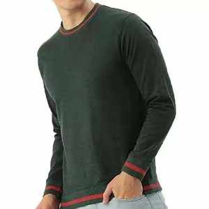 Suéter de Cuello Redondo para Hombre, Color Verde Oscuro, Corte Regular, Color Sólido, Informal, Manga Larga, Tejido de Punto, 100% Algodón, Ropa de Otoño - Product Image 4