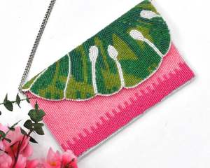Bolso de mano de lujo hecho a mano con cuentas y hojas tropicales, con bordado de hoja de palma verde, para mujer, ideal para fiestas y eventos especiales. - Product Image 4