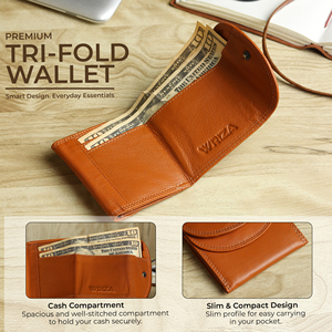 WRIZA Genuine Leather Wallet <b>Men</b> Textured Leather <b>Purse</b> RFID Blocking Open Multiple Card Slots Coin Pocket Compact Handheld - Product Image 5