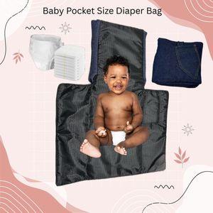 Sac à couches de poche pour bébé noir pliable, matelas à langer portable en nylon et denim avec fermeture éclair et rivets, sangle épaule/bandoulière, 0,2 kg - Product Image 1