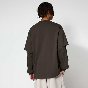 T-shirts décontractés pour hommes à manches doubles imprimés sur mesure OEM, 100% coton, coupe ample à manches longues - Product Image 3