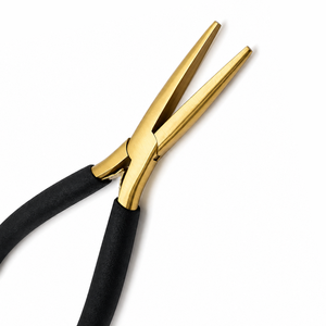 MANAN INSTRUMENTS Pince à extensions capillaires professionnelle en acier inoxydable, finition polie/satinée, poignées noires antidérapantes pour micro-extensions - Product Image 3