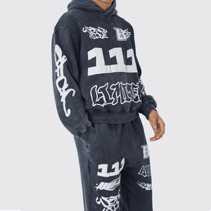 Men's Full <b>Zip</b> <b>Hooded</b> Tracksuit Cotton Streetwear Autumn Loose Fit Letter Print Back Logo Side Pockets - Product Image 6