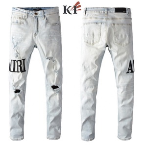 Vaqueros de mezclilla para hombre con dobladillo lavado, índigo de alta calidad, precio mayorista para pequeñas cantidades, estilo avant-garde-hip-hop, streetwear elástico - Product Image 3