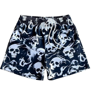 Pantalones Cortos Deportivos de Baloncesto Personalizados para Hombre, Estampados, de Verano, BSCI, 100% Poliéster, de Secado Rápido, Transpirables, con Patrón de Calavera y Llamas - Product Image 3