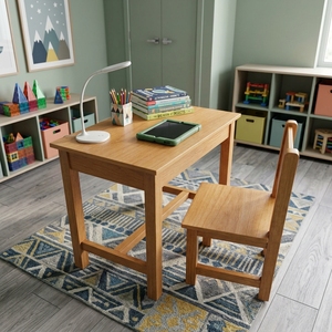 Ensemble de bureau et chaise pour enfants en bois de chêne massif, ensemble compact de table d'activités et d'étude pour enfants, meubles de salle de jeux en bois naturel - Product Image 6