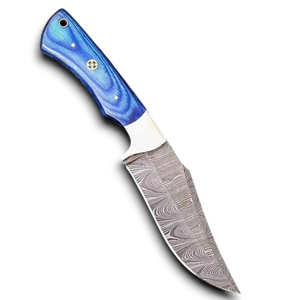 มีดแค้มปิ้งคุณภาพสูง ดีไซน์ใหม่ปี 2025 เหล็กดามัสกัส ลายบิดแบบดรอปพอยต์ ด้ามจับไม้ปักก้า ออกแบบตามหลักสรีรศาสตร์ - Product Image 1