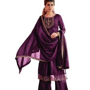 นักออกแบบล่าสุดเทียมเย็บปักถักร้อยผ้าไหม Georgette ทํางานมือชุด Palazzo โดย Fab Zone - Product Image 1