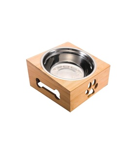 Gamelle carrée en bois pour animaux de compagnie avec insert en acier inoxydable, durable, pour l'intérieur, pour chats et chiens, emballage personnalisé - Product Image 1