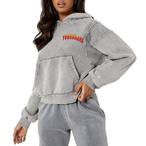 Distressed Embroidery Sunfade Winter Hoodie Distressing Vintage Pullover Women's Hoodies Wholesale Customized Acid <b>Wash</b> High - Product Image 1