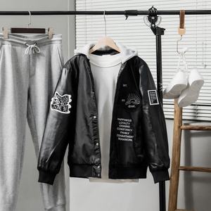 Blouson bomber noir unisexe tendance 2024 avec capuche amovible, style streetwear personnalisé, service OEM disponible - Product Image 2