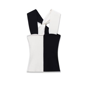 Camisetas sin mangas de punto transpirables con cuello halter y bloques de color, estilo vintage sin espalda, elegantes y a la moda para mujer 2025 - Product Image 2