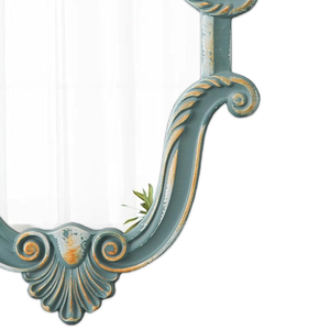 กระจกติดผนังรูปวงรีสไตล์วินเทจ ตกแต่งอย่างสวยงาม พร้อมกรอบไม้สีเขียวแกะสลักด้วยมือ เหมาะสำหรับห้องนั่งเล่น ห้องโถง ห้องน้ำ - Product Image 5