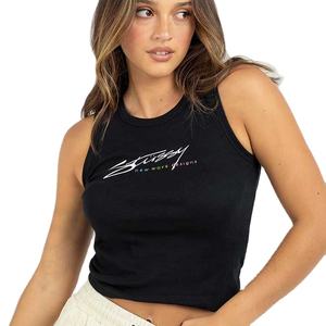 Casual Basic Sleeveless Crop Tops Femme Femmes Débardeur Col rond Racerback Débardeur côtelé - Product Image 1