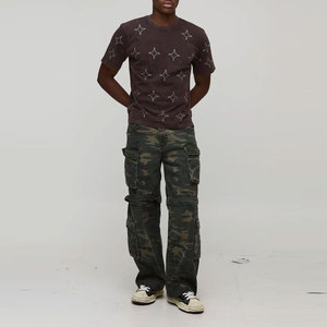 Men's Dark Brown Short Sleeve O-Neck T-<b>Shirt</b> With White <b>Star</b> Pattern Regular Fit Casual Jersey Cotton Rhinestone T-<b>Shirt</b> - Product Image 4