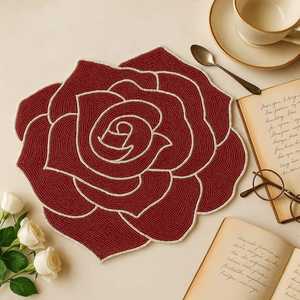 Handmade Red Rose Fabric <b>Placemat</b> Flower Shape Classic Table Mat Decorative <b>Set</b> - Product Image 1