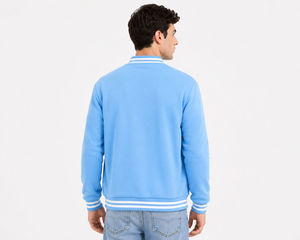 Men Classic Letterman Jacket High Quality Premium Varsity Style Comfortable Soft <b>Covered</b> <b>Button</b> Rib Knit Stand Breathable Quick - Product Image 5