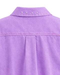 Chaqueta Vaquera Corta Personalizada para Mujer, Color Lavanda, con Adornos de Pedrería, Botones, Manga Larga, Estilo Casual Urbano - Product Image 6