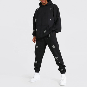 Black Rhinestone Star Tracksuit Oversized Hoodie and Jogger Set for Men Women Streetwear - Product Image 4