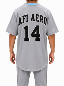 Maillot de baseball gris pour homme AERO, manches courtes, boutons sur le devant, coupe classique, respirant, polyester, uniforme adulte, toutes saisons - Product Image 3