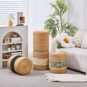 Tabouret rond en jacinthe d'eau tressée écologique, décoration de sol bohème naturelle, pouf, fabriqué au Vietnam - Product Image 3