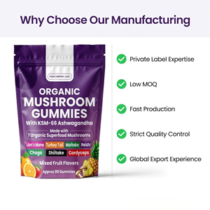 Custom Herbal Gummies with Mushroom & Ashwagandha Mixed Fruit OEM Private Label Supplier - Product Image 4